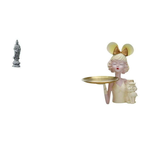 Estatua de Guan Yin,Estatua de Guan Yin para decoración del hogar.,Estatua con bandeja para guardar llaves,Estatua de niña con bandeja para guardar llaves coleccionable,Escultura decorativa