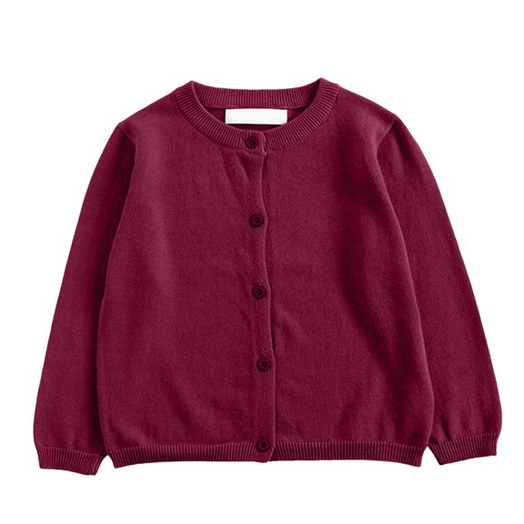 TTUHYWXI Girls Button Down Cardigan Kids Long Sleeve Crewneck Uniform Knit Sweater (Brick Red,18-24 Months)