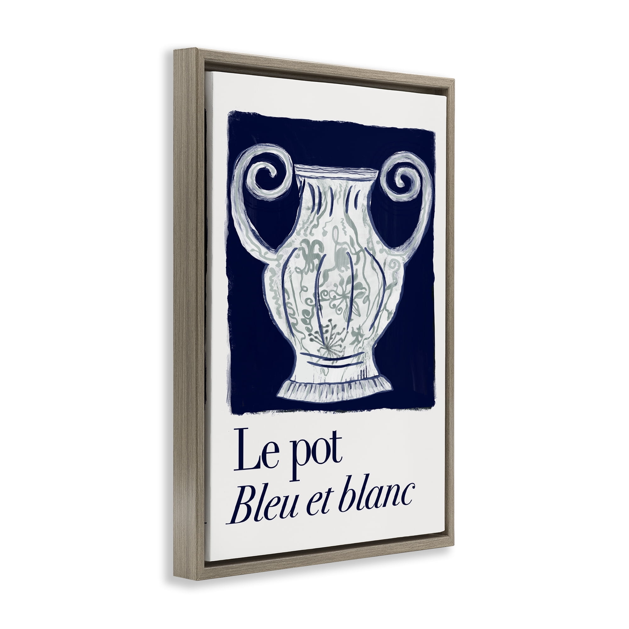 Stupell Industries Le Pot Ornate Vase History & Language Painting Brown Floater Framed Canvas Art Print Wall Art, 17 x 25