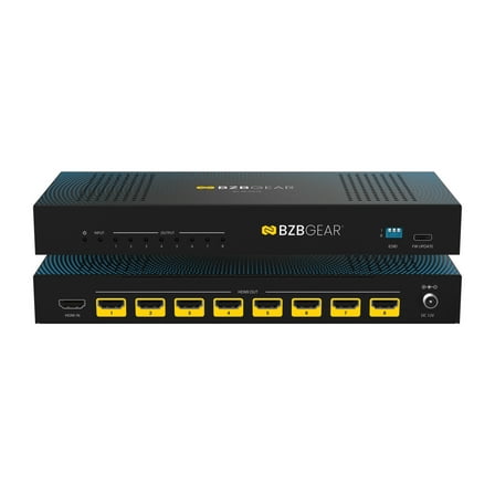 BZBGEAR 1x8 8K UHD HDMI 2.1 48Gbps Splitter with Auto Downscaling/Audio De-Embedding (8K60/4K120 and VRR/ALLM/QMS/QFT/SBTM Support)