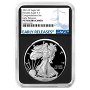 2021-W Proof $1 Type 1 American Silver Eagle Congratulations Set NGC PF70UC ER Blue Label Retro Core