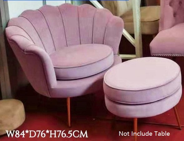 coral Velvet Tub Chairs with Footstool Upholstered Seat Metal Legs Accent Armchair Living Room Lotus Shape Single Sofa Deco Chair 