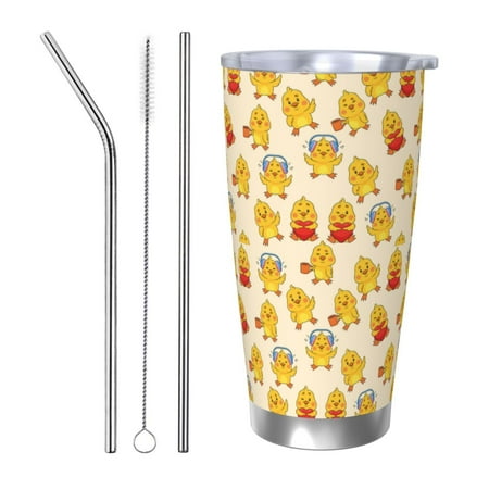 

KLL Cute Chicken Print 40oz Stainless Steel Insulated Car Cup with Spillproof Lid - Keep Your Drink Hot or Cold on the Go-Straw Three-piece Set