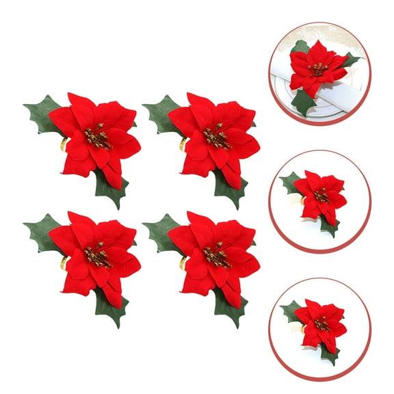 4 Pcs Christmas Napkin Rings Table Accessories Decor Key Red