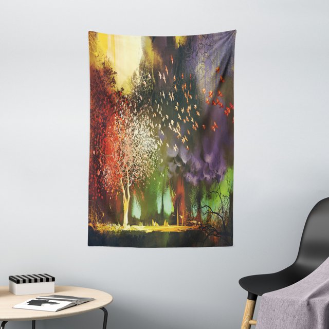 Fantasy House Decor Wall Hanging Tapestry, Fairy Forest with Mysterious