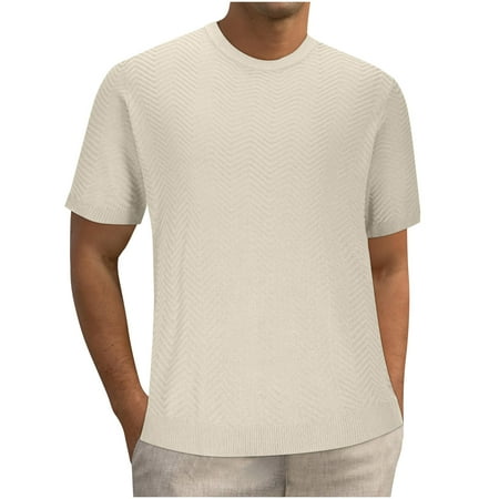 Men S 100 Cotton T-Shirts Tshirts Mens Mens Textured Knitted Shirts Casual Muscle Round Neck Work Office T-Shirt Summer Solid Color Short Sleeve Basic Tee Tops