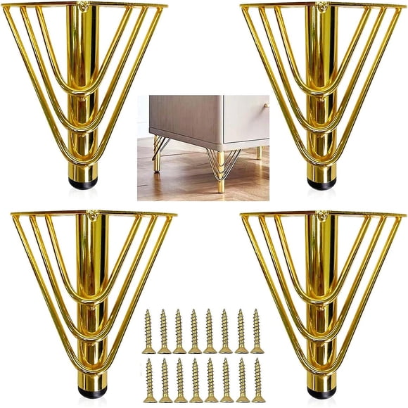 4 Gold Metal Furniture Legs, Modern Chic Elegant Replacement Sofa Leg, 15cm Coffee Table Leg