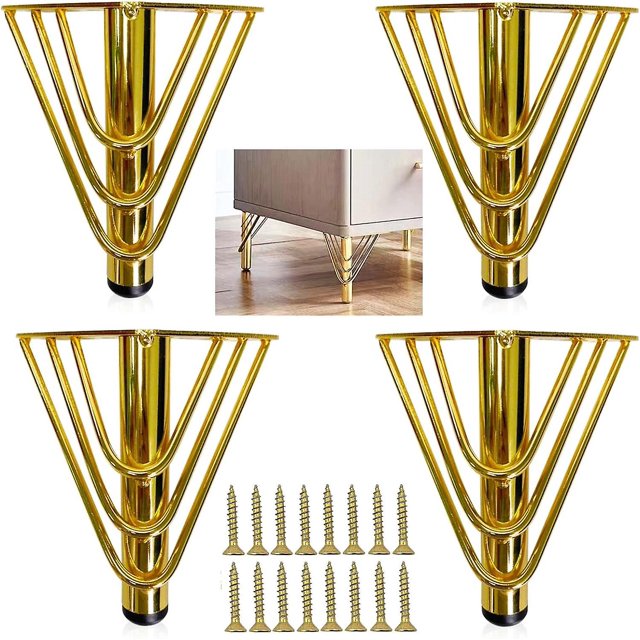 4 Gold Metal Furniture Legs, Modern Chic Elegant Replacement Sofa Leg, 15cm Coffee Table Leg