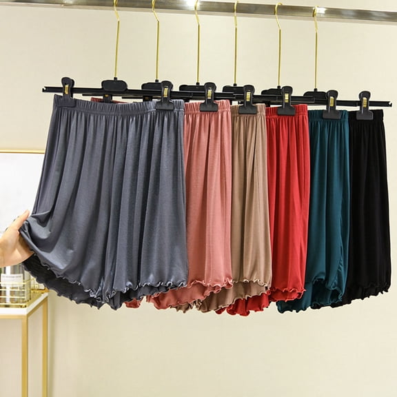 SROBPTY Womens Plus Size Shorts Solid Ruffle Knee Length Summer Pants for Sports Wear