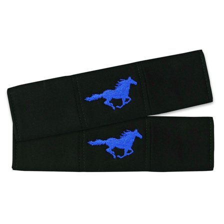 Designcovers A set(2 pcs) Cotton Black With Blue Runing Horse Design Universal Car Safety Seat Belt Strap Cover Shoulder Pad / Cushion, Fits any Car