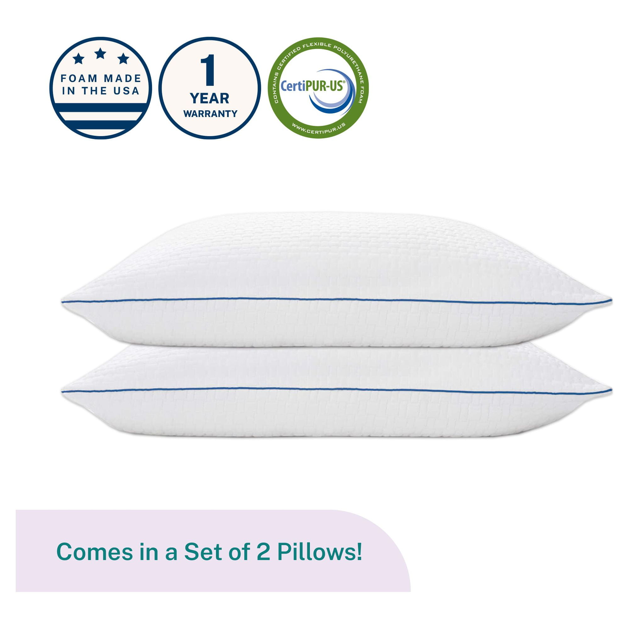 SEONSURO Shredded Memory Foam Pillows 2 Pack Queen Size 20 x 30 Inches,  Cooling Bed Pillow for Sleeping Set of 2, Adjustable Gel Pillows for  Stomach