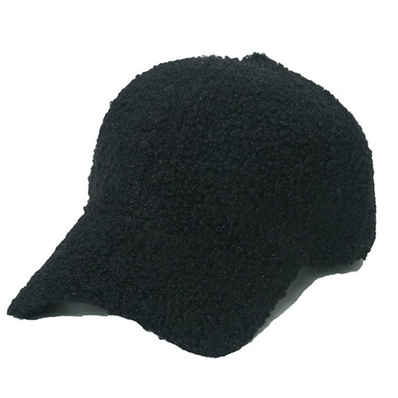 Winter Baseball Cap for Women Lamb Wool Solid Color Warm Baseball Cap for Outdoor Travel - Black
