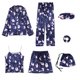 thumbnail image 2 of Pijamas sedosos para mujer Conjunto De Pijama De 7 Piezas Para Mujer, Ropa De Dormir Estampada, Trajes De Salón, Azul Marino, XL Azul marino XL Magideal Pijamas sedosos para mujer, 2 of 3