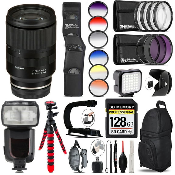 Tamron 17-70mm f/2.8 Di III-A VC RXD Lens for Sony E  LED Light - 128GB Accessory Bundle