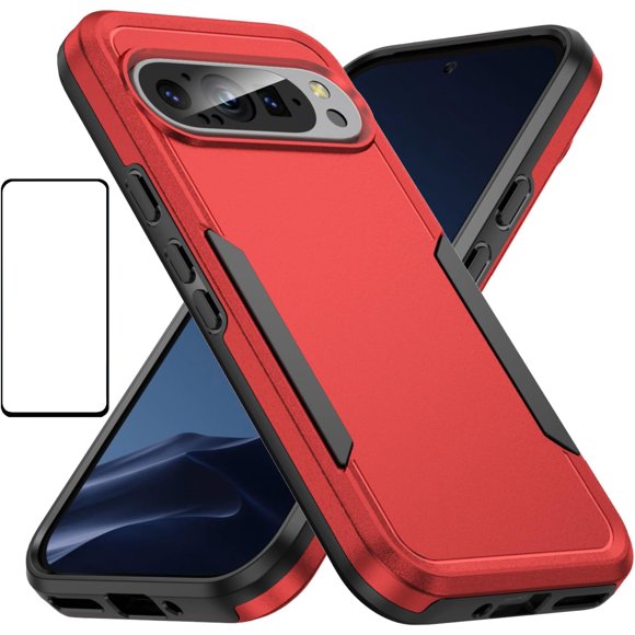 AQWAL-for Google Pixel 9/9 Pro Case with Screen Protector,Slim Fit Bumper Hybrid Heavy Duty Rugged Shockproof Armor Protection Defender Back Cover Protective Phone Case for Google Pixel 9 Pro (Pixe