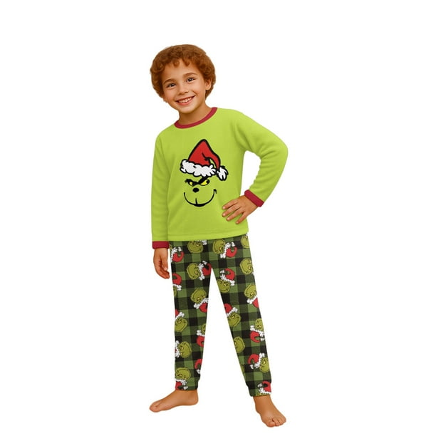 Moonsky Green Flannel Christmas Pajamas For Family Parent-child Warm Christmas Set Christmas Letter Printed Home Wear Pajamas Two-piece Mom Set Matching Christmas Pjs For Family 4 Years