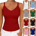 thumbnail image 7 of FAIWAD Going Out Tops for Women Summer V Neck Ribbed Knit Camisole Casual Sleeveless Slim Fitted Basic Cami Shirts, 7 of 7