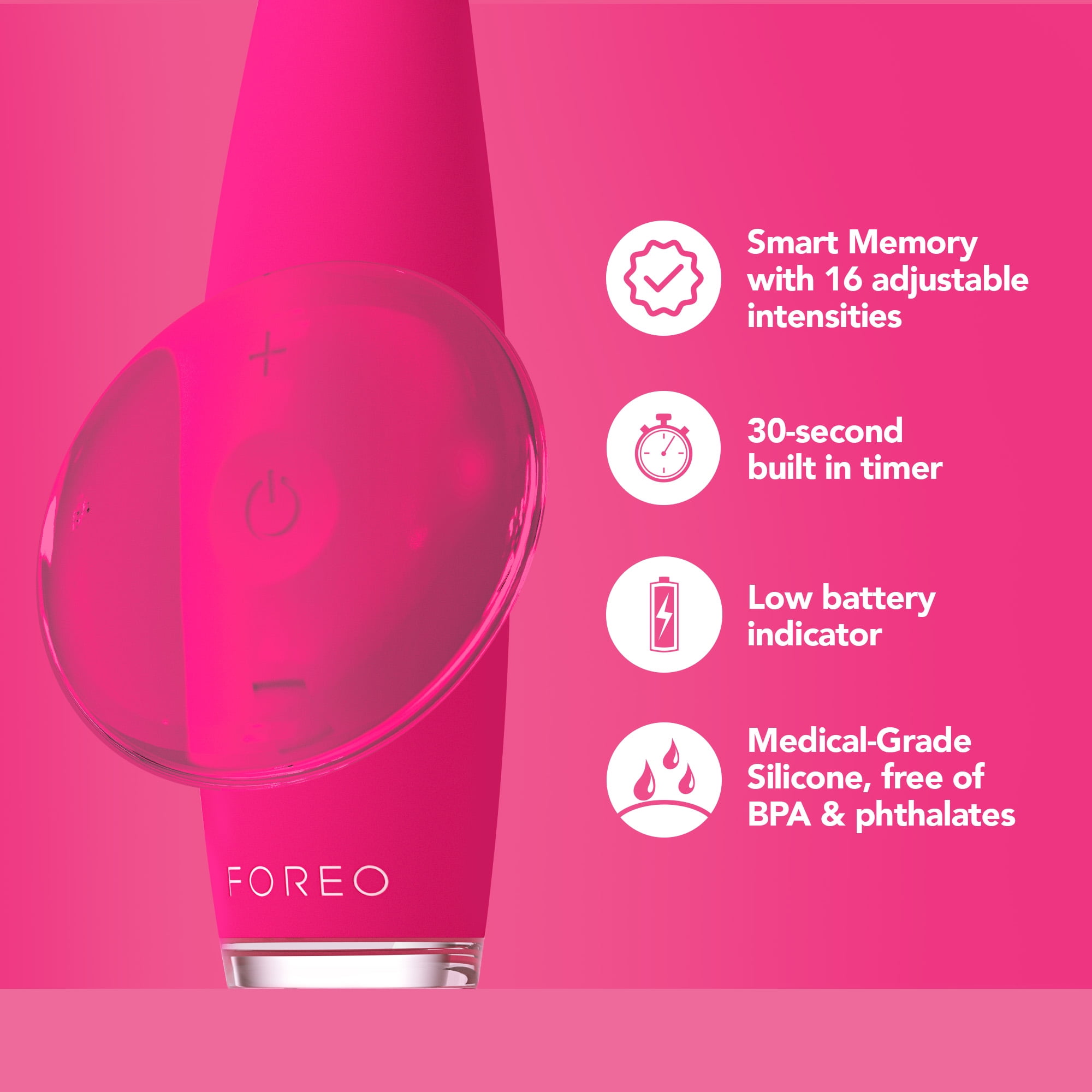FOREO ISSA 3 Electric Toothbrush Bundle with 4-in-1 Ultra-Hygienic Silicone Cleaning and 2 Brush Heads, Fuchsia