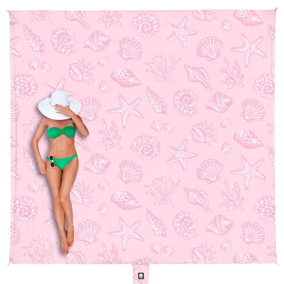 Manta de playa WEKAPO, diseño de conchas marinas rosas, 244 x 213 cm, impermeable