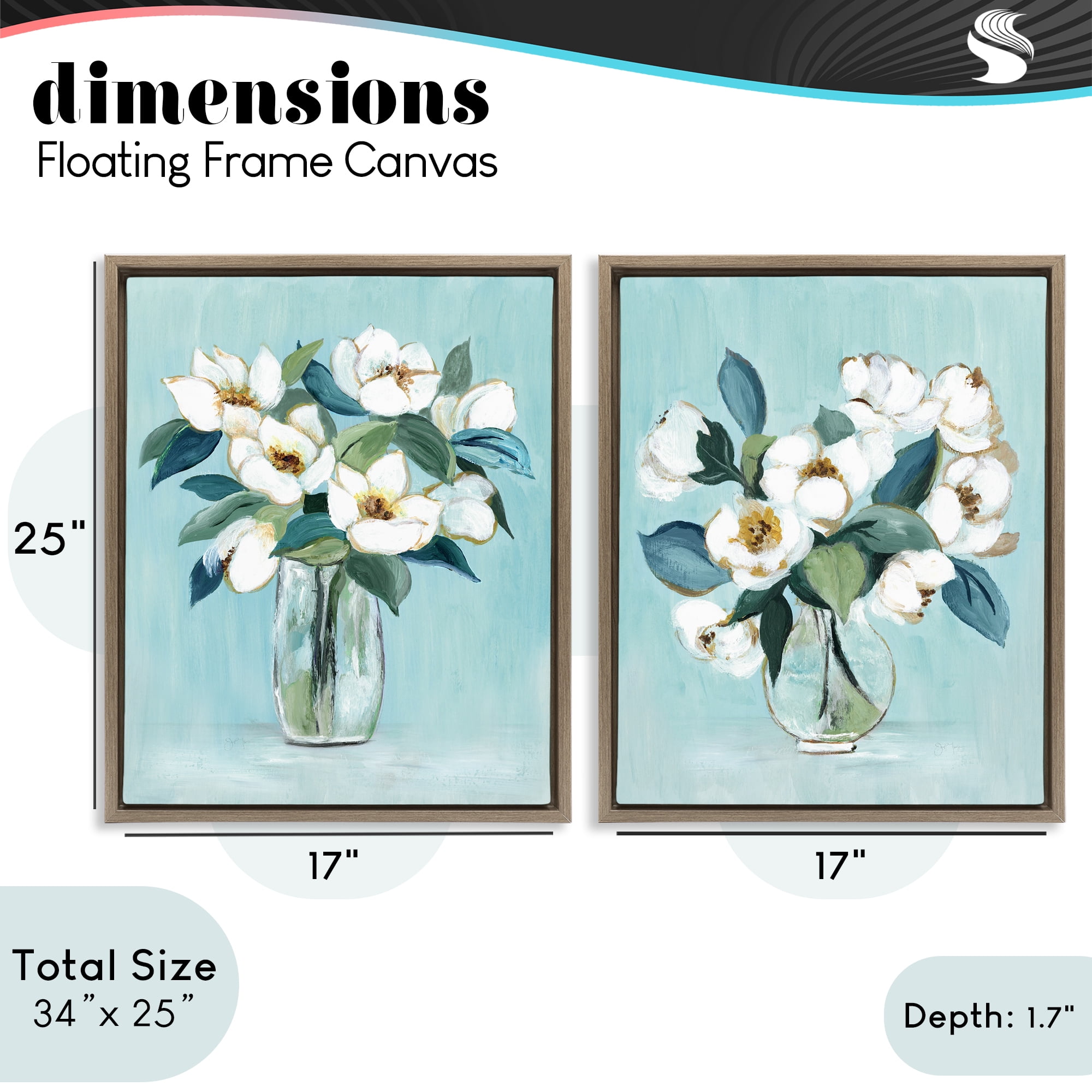 Stupell Industries Magnolia Blossom Vases 2 Piece Brown Framed Floater Canvas Set, design by Janet Tava