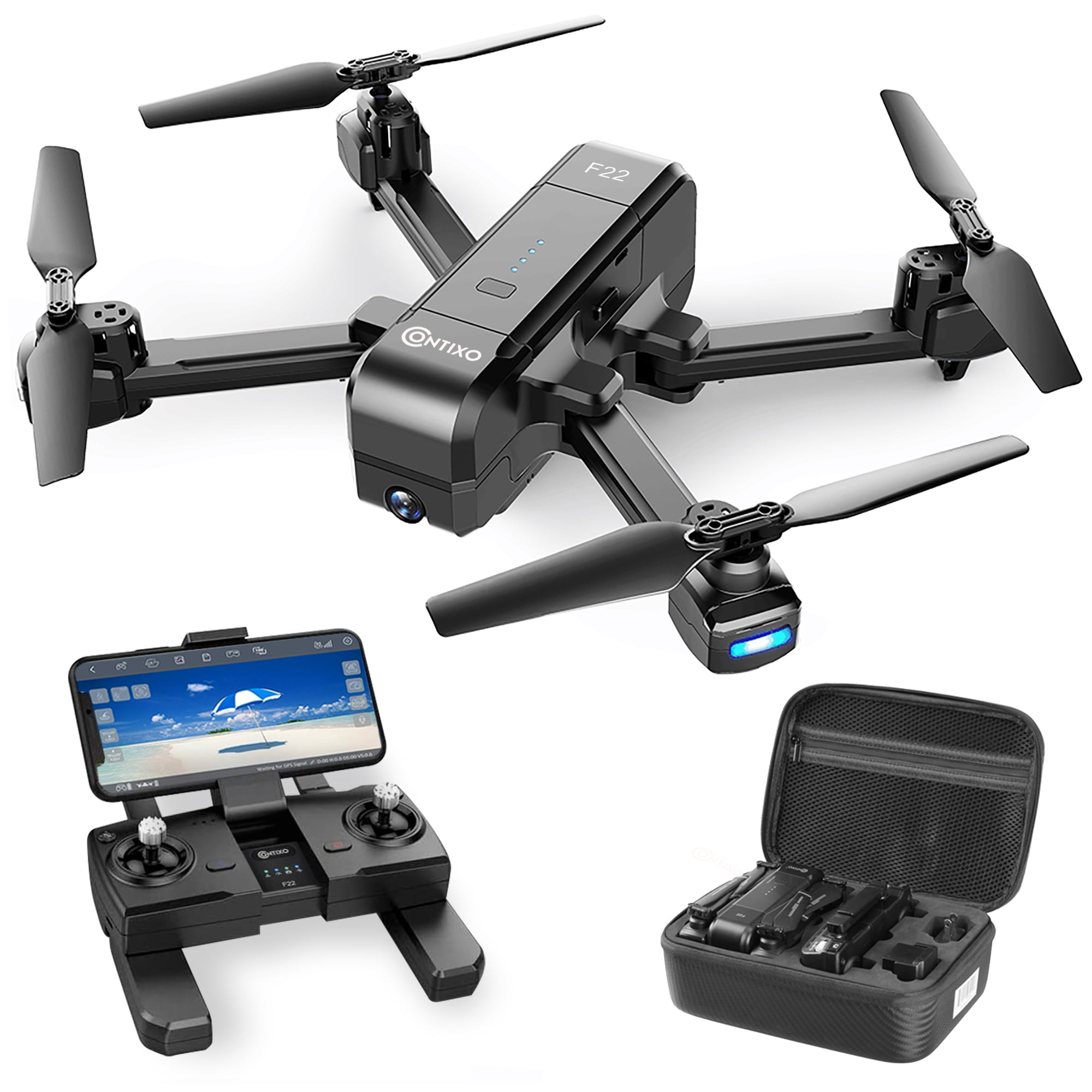 Majroe vedvarende ressource aftale Contixo F22 Foldable GPS Drone with UHD 2K WiFi Camera Anti-Shake, FPV  Quadcopter Ultralight for Adults and Beginners Return Home Follow Me,  Carrying Case - Walmart.com