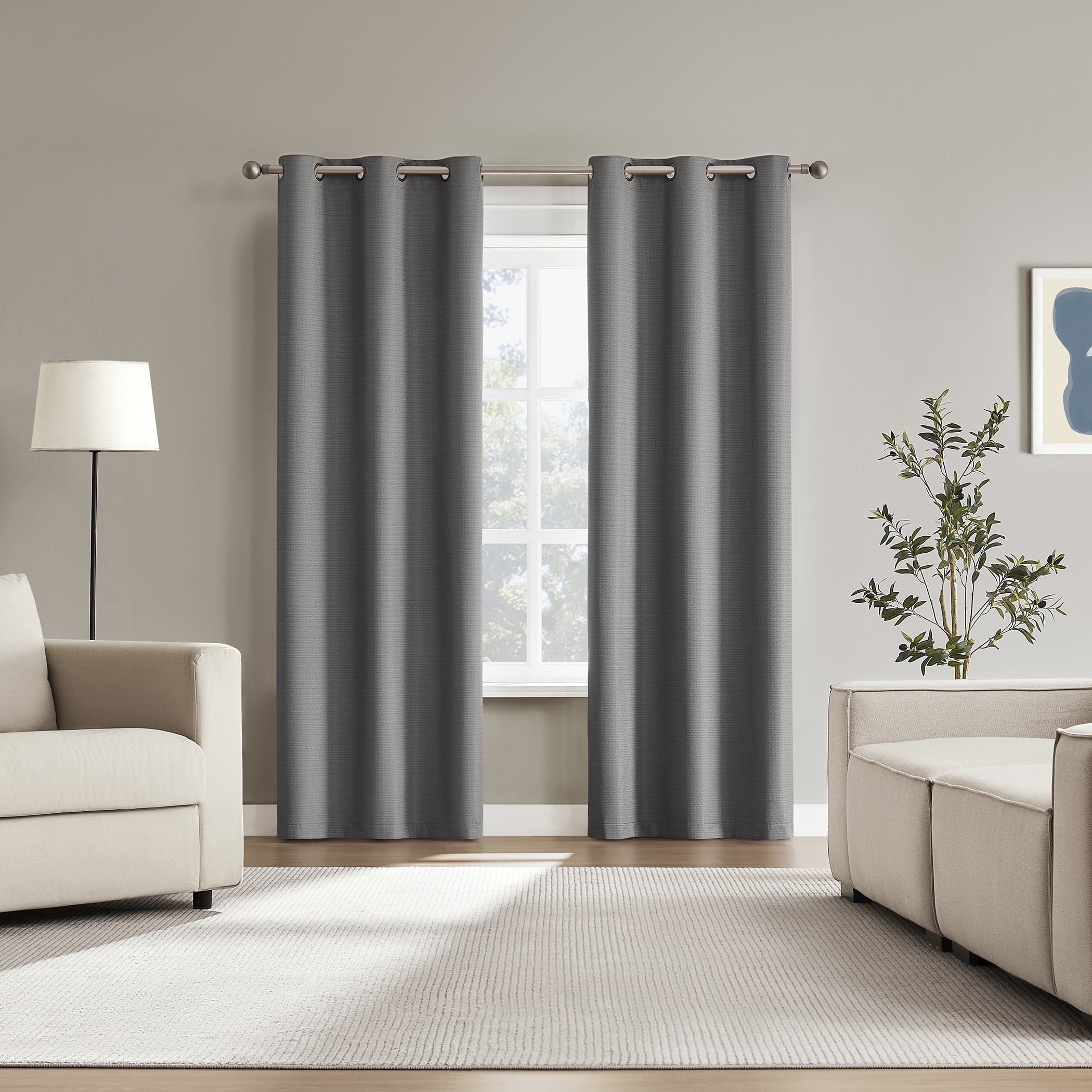 Sun Zero Bryant 2-Piece Textured Thermal Insulated 100% Blackout  Grommet Top Curtain Panel, Gray, 37”W x 95"L