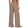 thumbnail image 6 of Staron Women's Casual Pants Loose Wide Leg Drawstring Trousers Striped Elastic Waist with Pockets Comfy Relaxed Lounge Pants, Khaki M, 6 of 7