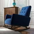 thumbnail image 6 of Demetrius Mid-Century Modern Solid Wood Rocking Chair in Blue Microfiber Upholstery with High-Density Foam Cushion for Living Room & Nursery – 39" x 27.8" x 36.5", 6 of 8