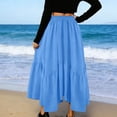 thumbnail image 6 of QATAINLAV Long Skirts for Women Drawstring Elastic High Waist A Line Skirt Summer Boho Flowy Tiered Skirt Beach Clothes Blue L, 6 of 7