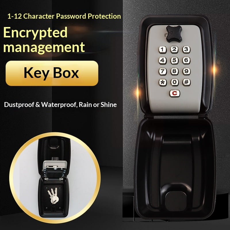 Key Lock Box for Outside, Sturdy Waterproof Wall Mount Lock Box for House Key, 12-Digit Combination Resettable Large Capacity Security Lockbox for Home, Garage, Office, Warehouse