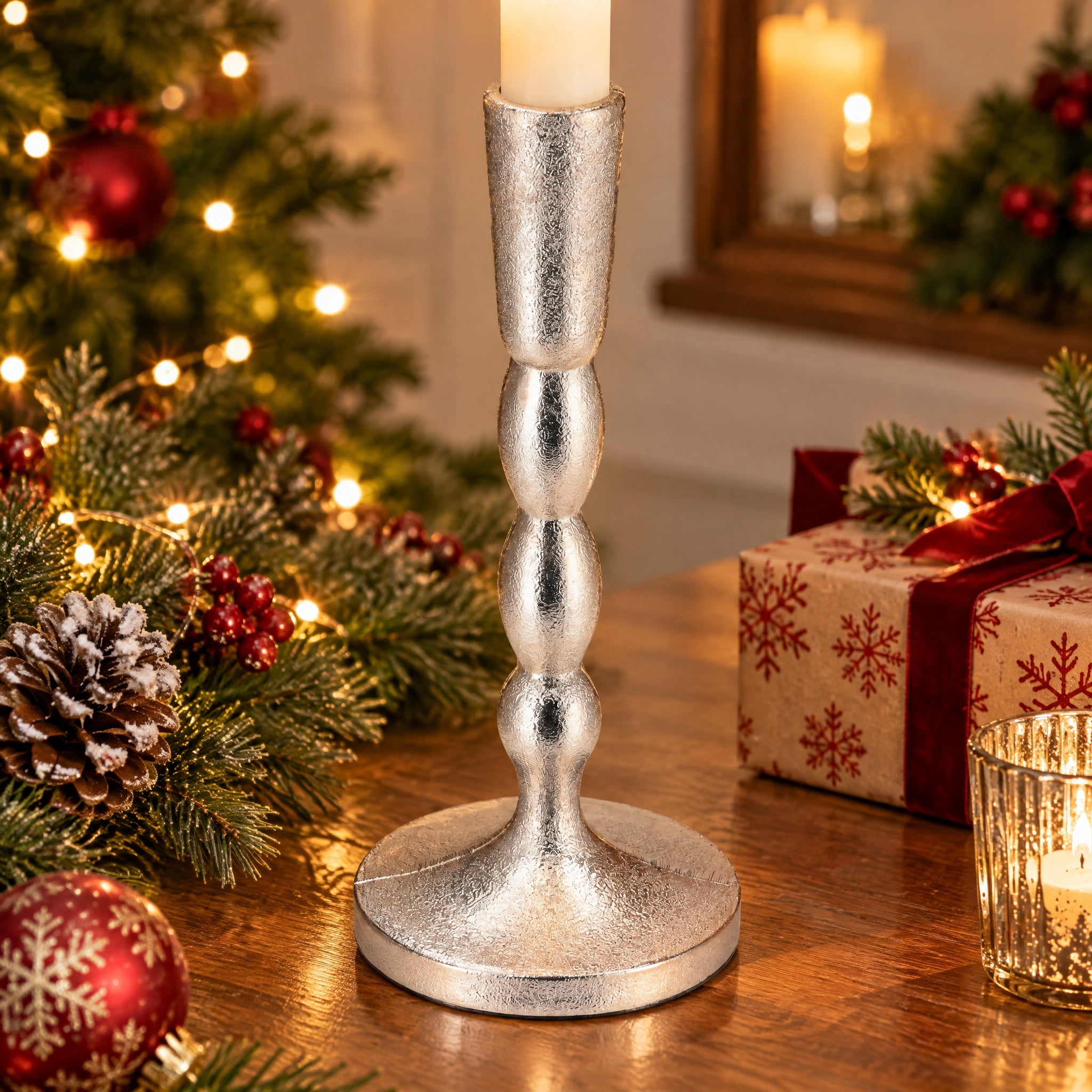 Silver Metal Christmas Taper Candle Holder, 7.8", by Holiday Time