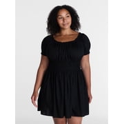 Time and Tru Women's Peasant Mini Dress with Puff Sleeves, Sizes XS-XXXL