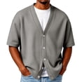 thumbnail image 2 of Mens Cardigan Sweater Textured Waffle Knit Short Sleeve Cardigan Open Front Lightweight Casual Button Down Cardigan Gray L, 2 of 5