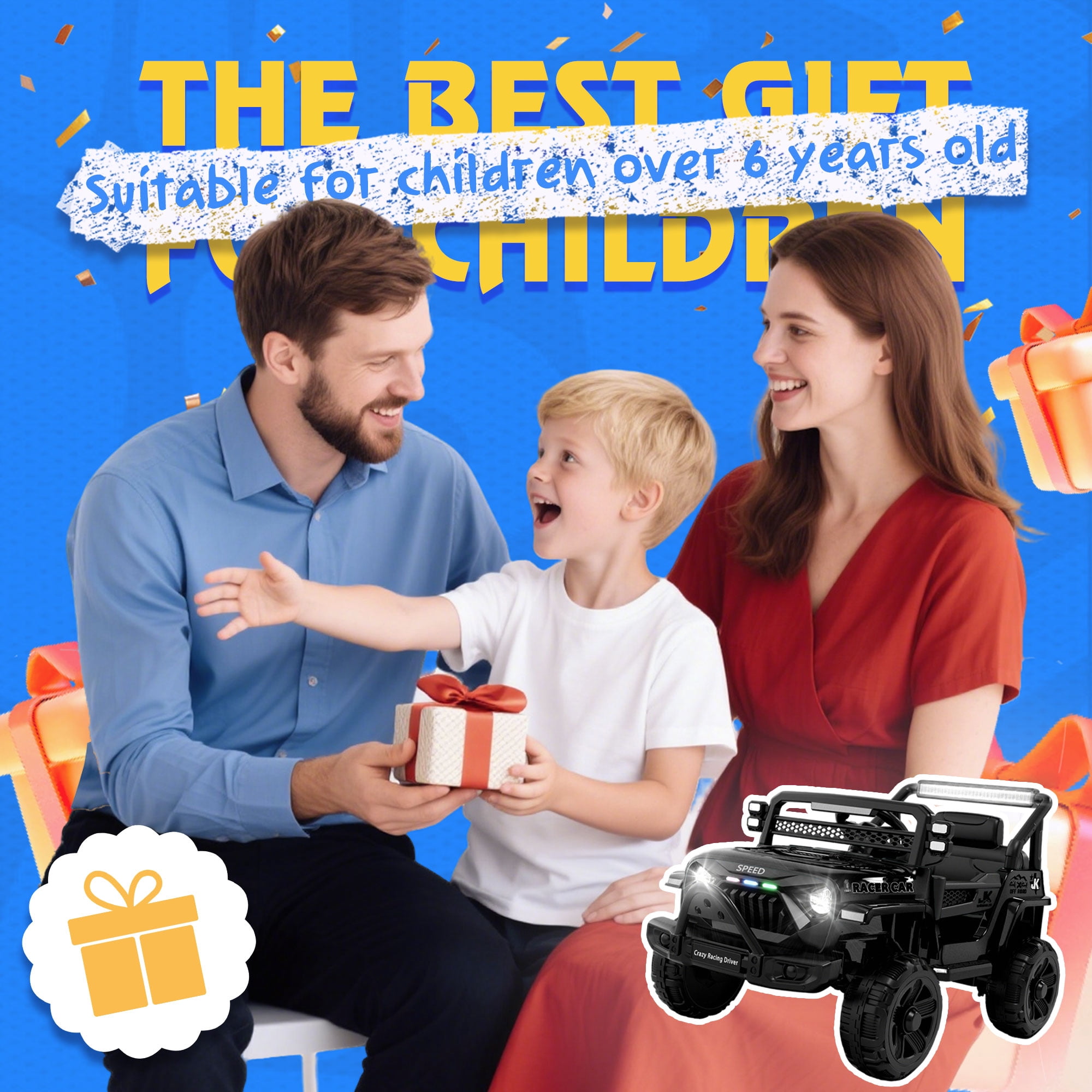 Xuanlur 12V Ride on Truck Car for Kids, 12V Kids Electric Car w/ Remote Control, 4 Wheel Suspension, Bluetooth, Power Display, 3.5 Mph Max Speed, Battery Powered Ride on Toys for Aged 3+(Black)