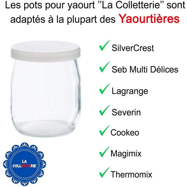 Set de 12 Pots de Yaourt en Verre avec Couvercles Scellés - Made in France  - pour Yaourtiers - Multicuiseurs et Robots Cuiseurs (Thermomix, SEB, etc)  - 143 ML / 125 Grammes 