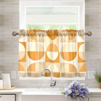 Yayeee Kitchen Curtains Light Filtering 27"x36" Rod Pocket Short Cafe Window Panel, Geometric Circles