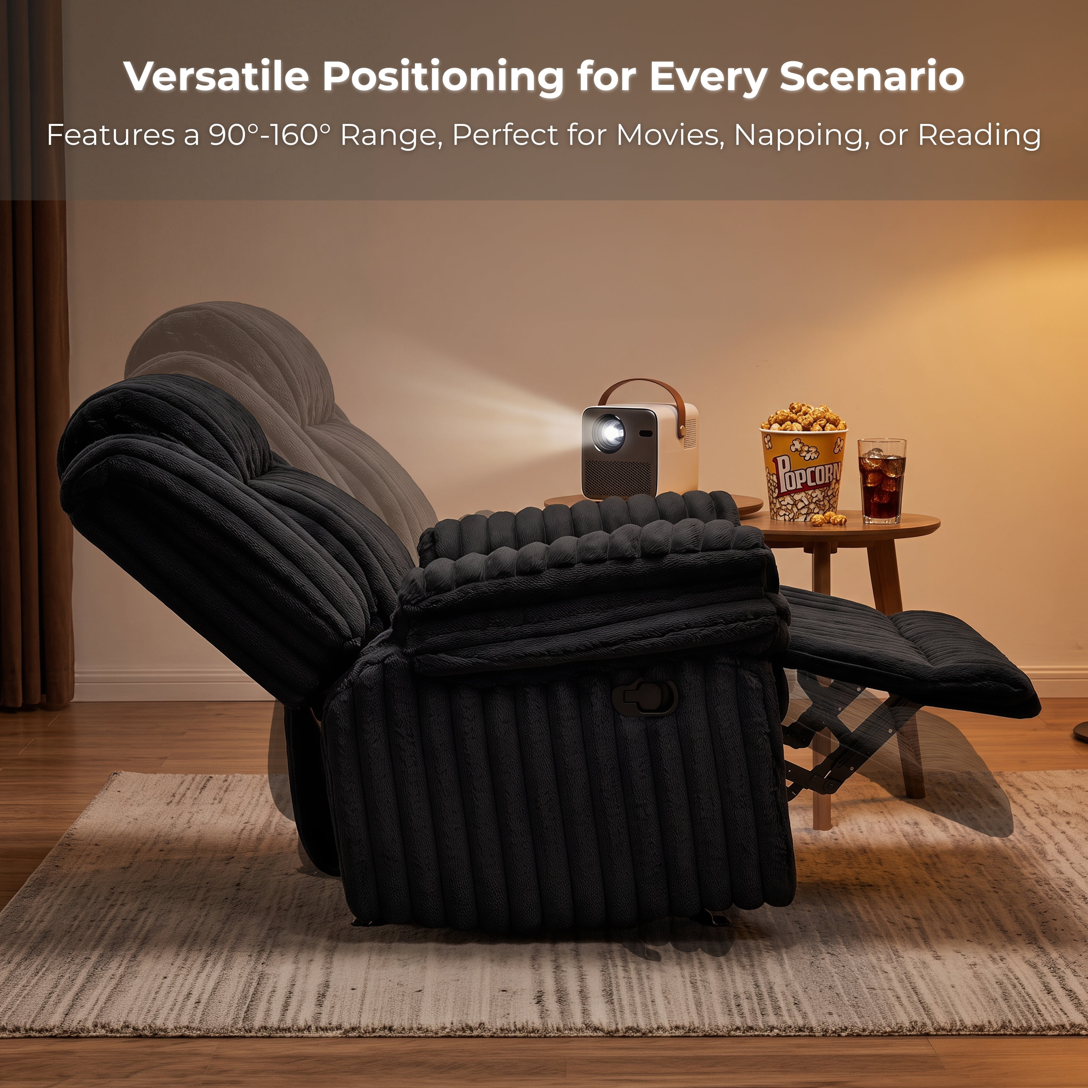 Roundhill Furniture Ardello Manual Rocker Recliner with Wide-Wale Corduroy Upholstery, Black