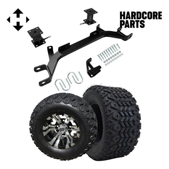 Hardcore Parts 4" Drop Axle Lift Kit for EZGO Marathon (1975-1993) Electric Golf Cart with 10" Machined/Black 'Vampire' Wheels and 20"x10"-10" DOT rated All-Terrain tires