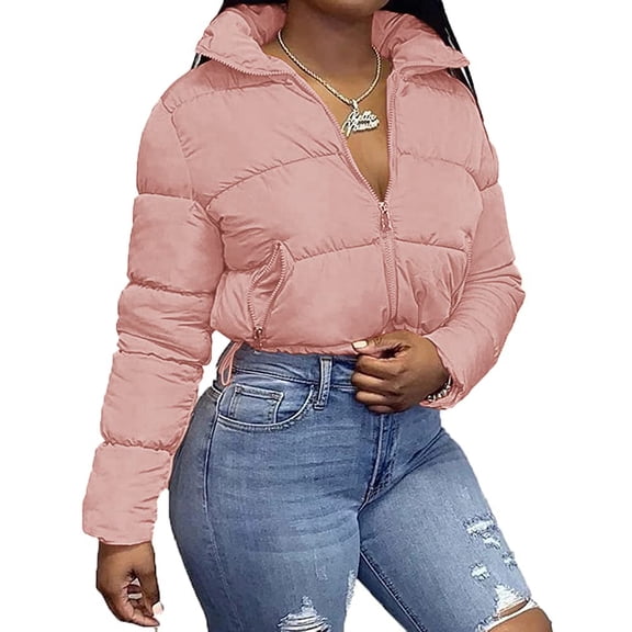 Sherrylily Women Long Sleeve High Neck Coat Jacket Full Zipper Cropped Jacket