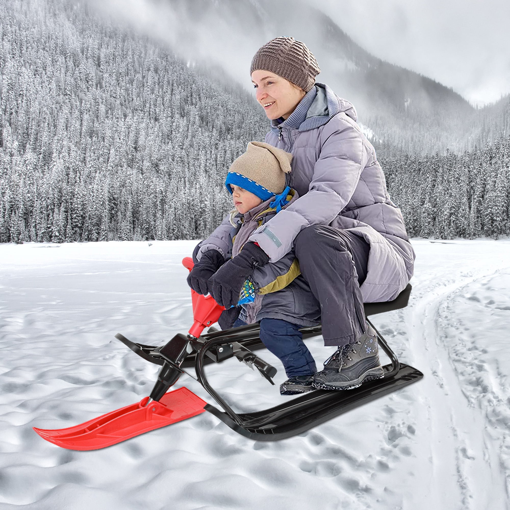 Snow Racer Sled, 2022 Newest Ski Sled Slider Board with Twin Brakes and