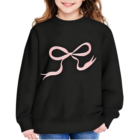 CYRBOKO Girls Sweatshirts, Fleece Lined Casual Crew Neck Cotton Long Sleeve Tops Black Size 7-8 T