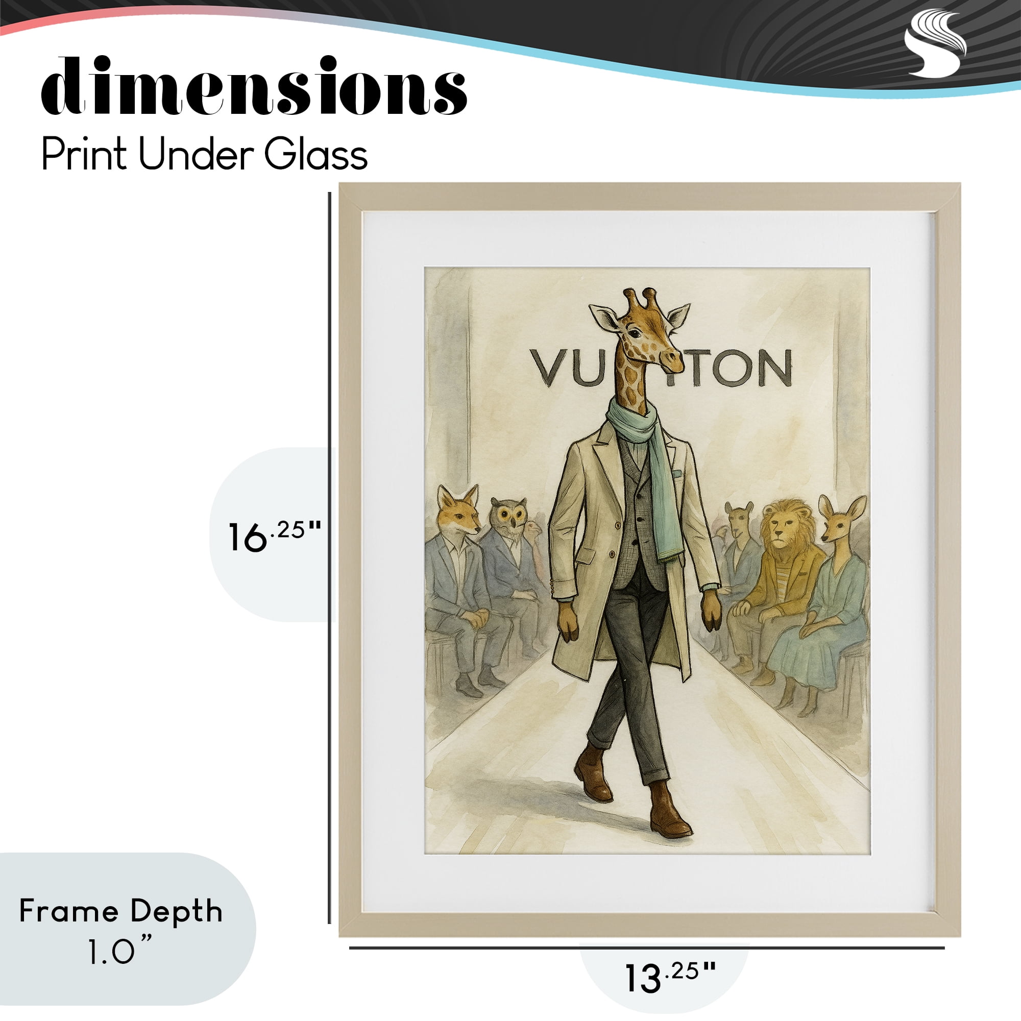 Stupell Industries Fashion Runway Giraffe Birch Framed Print Under Glass, design by Grotto Studios