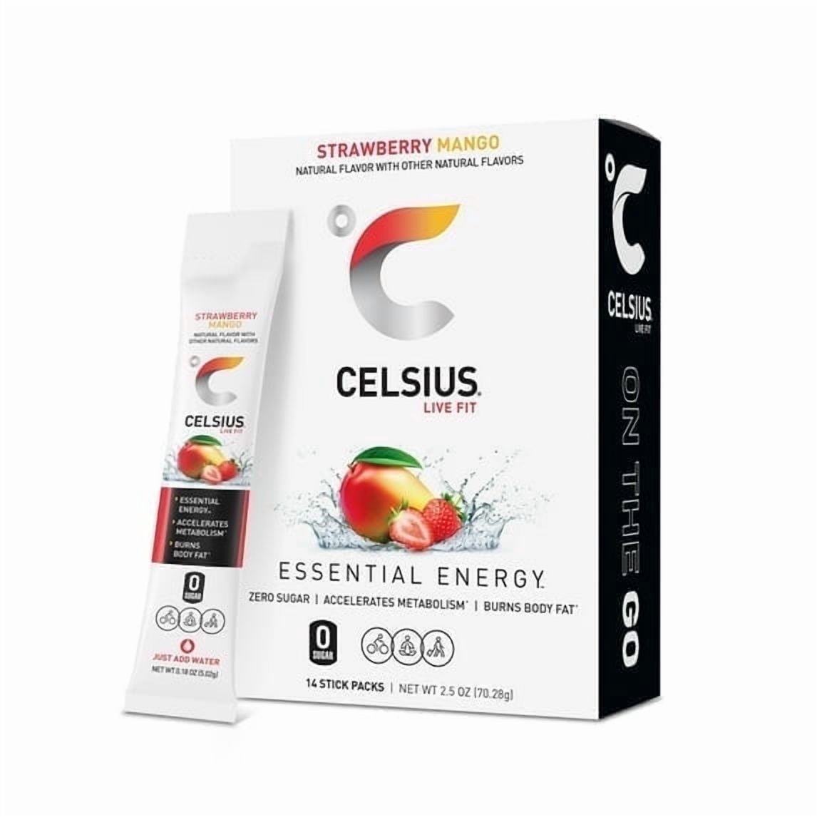 CELSIUS On The Go Energy Drink Mix, Strawberry Mango (14 Stick Pack)- Pack of 3