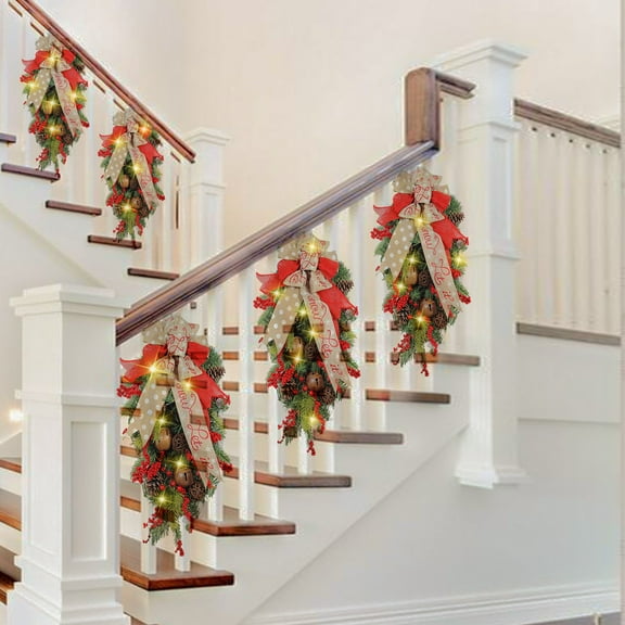Suncoda Christmas Garlands Christmas Wreaths 1 Garland Stairs Front Door Decoration Christmas,Garland Decoration Front Door Stairs Decoration Cordless Ornaments And Pendants For All Seasons