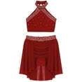 thumbnail image 4 of iiniim Kids Girls Sparkly Sleeveless Crop Top with Skirts Lyrical Latin Jazz Skating Performanc Burgundy 16, 4 of 6