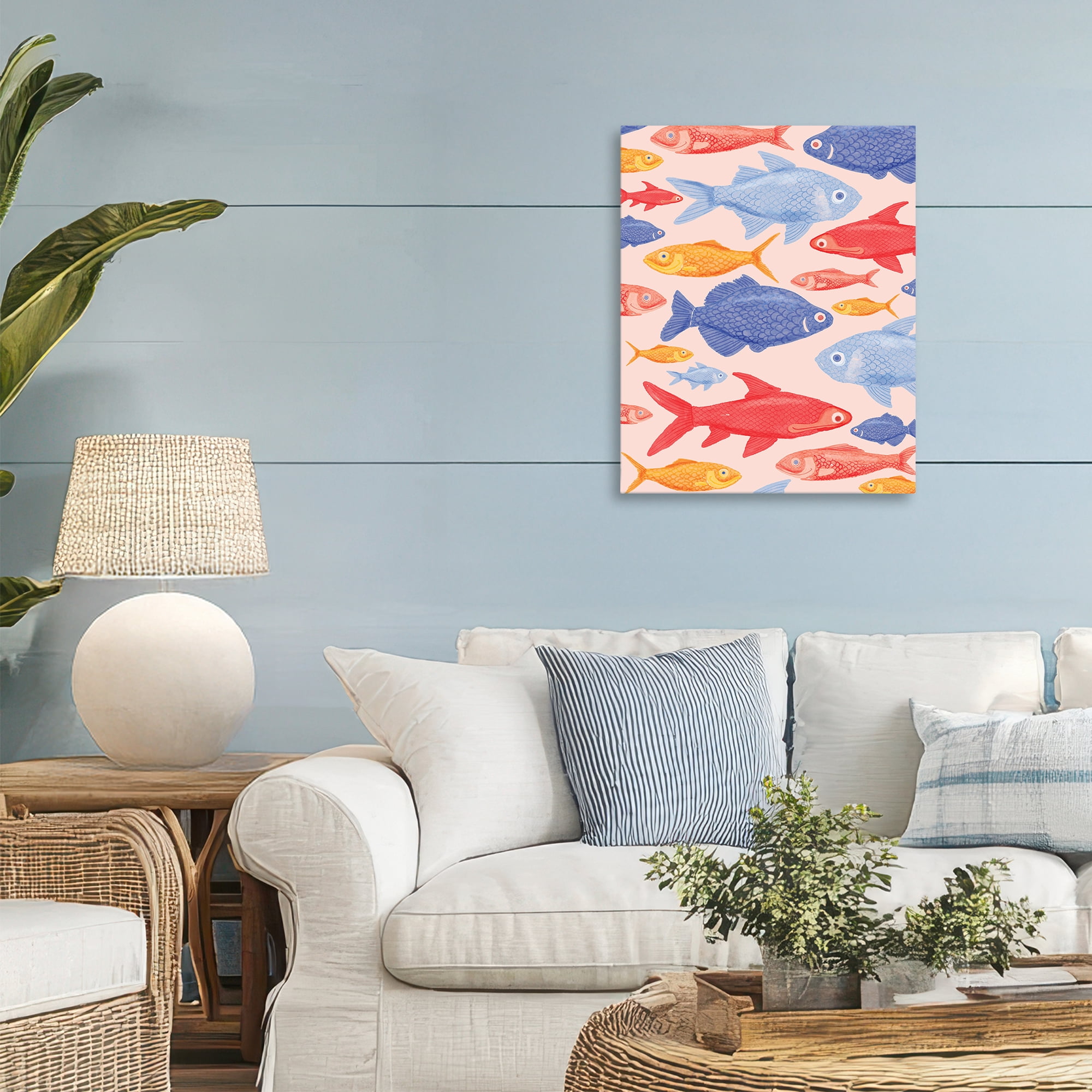 Stupell Industries Red Yellow and Blue Fish Canvas Wall Art, design by The Paper Curator