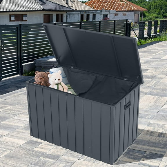 120 Gallon Outdoor Storage Box - Lockable Metal Deck Box with Wheels, Waterproof & All-Weather Resistant
