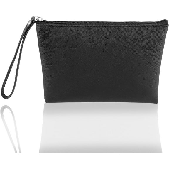 Small Makeup Bag for Purse Organizer, PU Leather Travel Make up Pouch Women Vintage Mini Zipper Cosmetic Bag Clutch Coin Purse Lipstick Holder Travel Stuff Bags (Black)