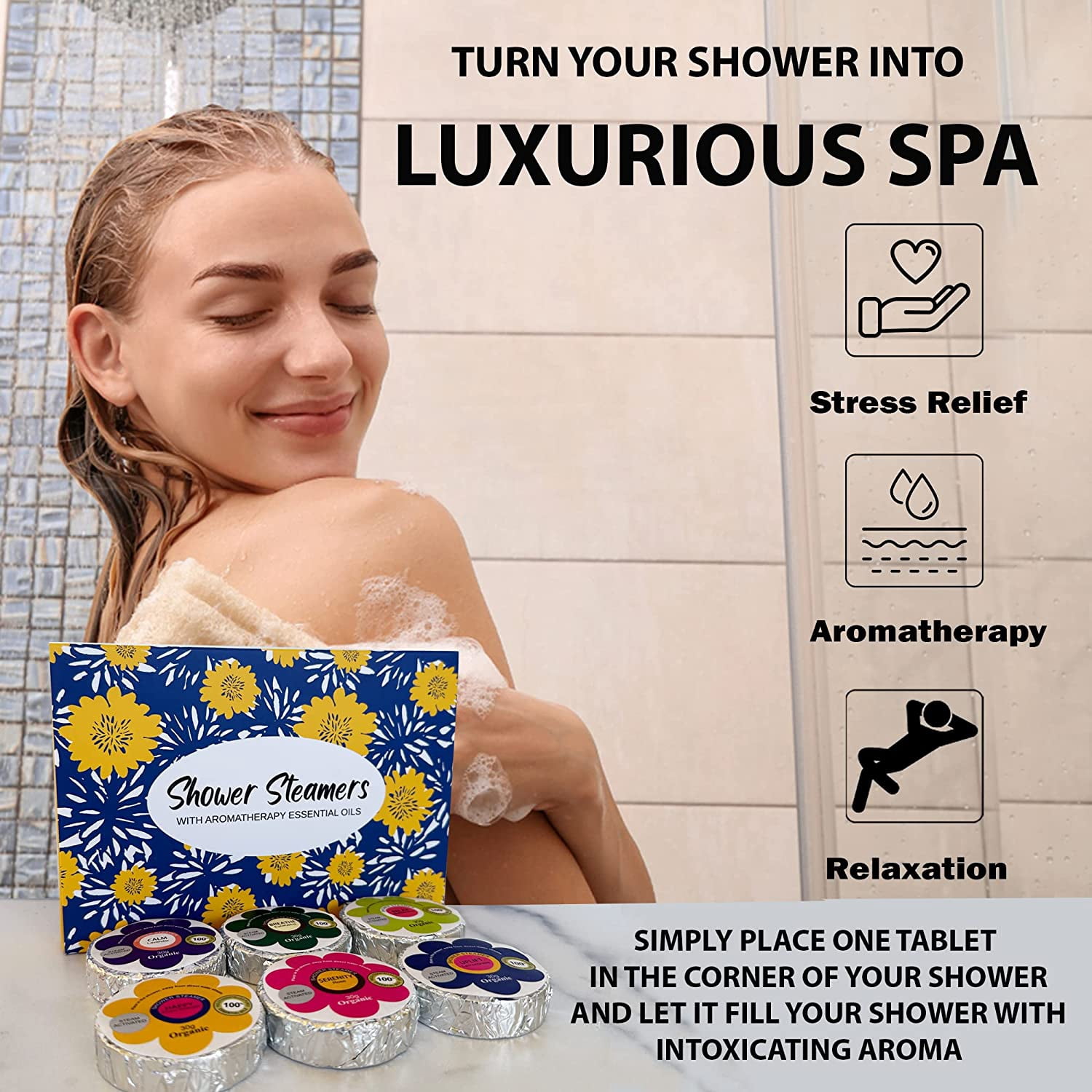 Shower Steamers for Women - 24pc Shower Bombs Aromatherapy Gift Set w/Organic Essential Oils. Shower Melts, Selfcare Gifts for Women