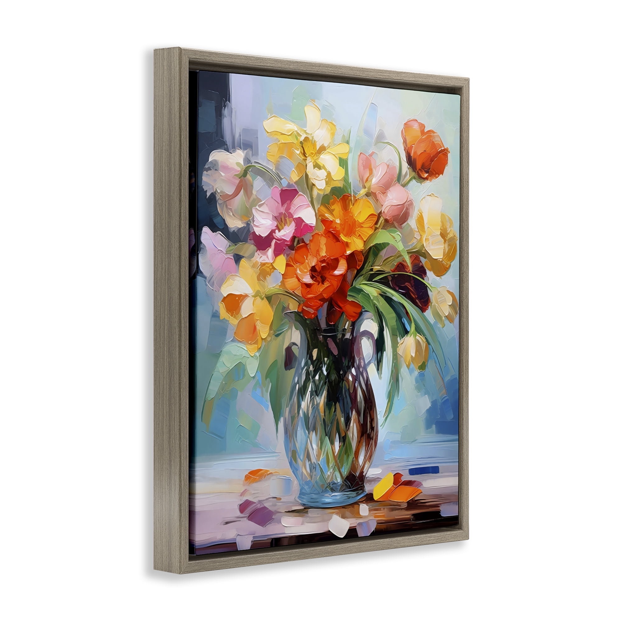 Stupell Industries Dreamy Bouquet of Vibrant Blooms Brown Framed Floater Canvas Wall Art, design by Creative Studio